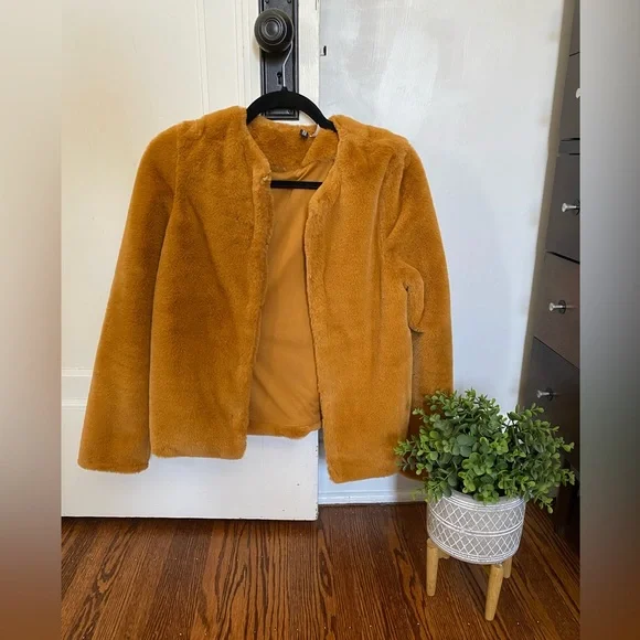 Mustard Gold Faux Fur Jacket - Picture 3 of 5
